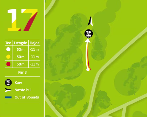 Disc golf bane Kokkedal Fredtoften Banekort Hul 17