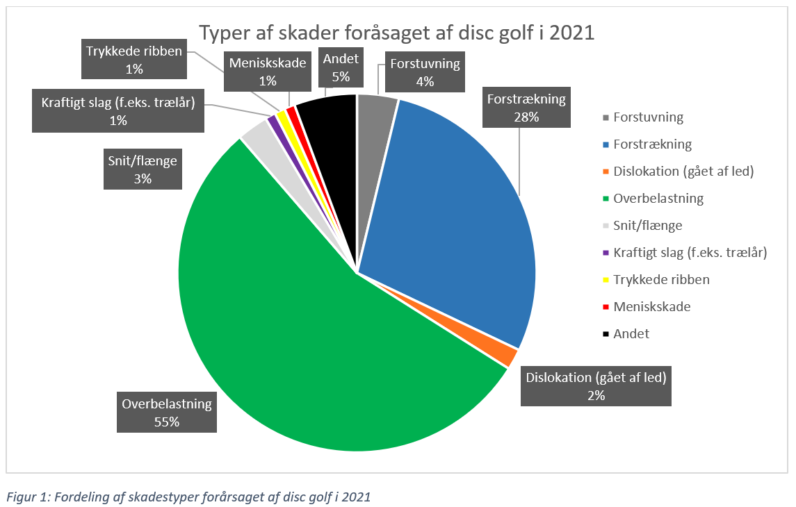 Figur 1 Fordeling af skadestyper forårsaget af disc golf i 2021